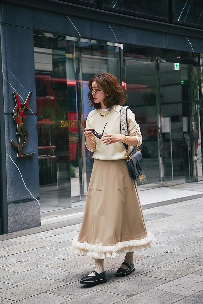フリルトリムスカート(ベージュ) - seventen