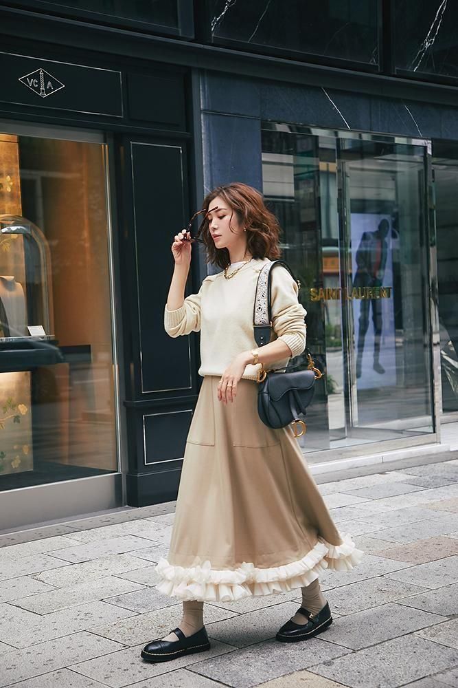 フリルトリムスカート(ベージュ) - seventen