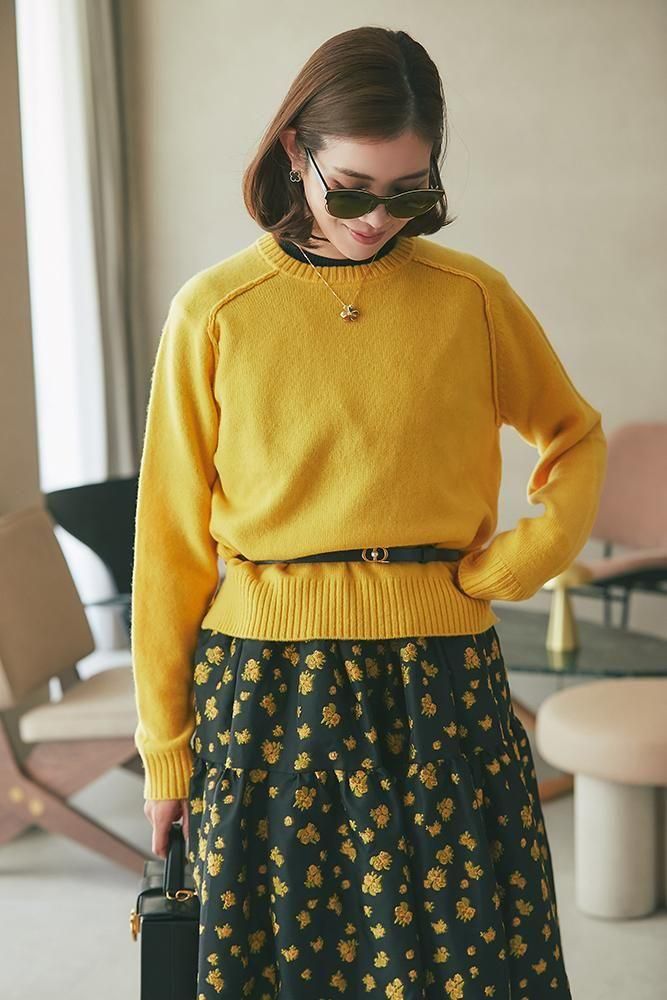 MARK&LONA イエロー セーター MARK&LONA マークアンドロナ 2023年モデル モックネック フリル半袖