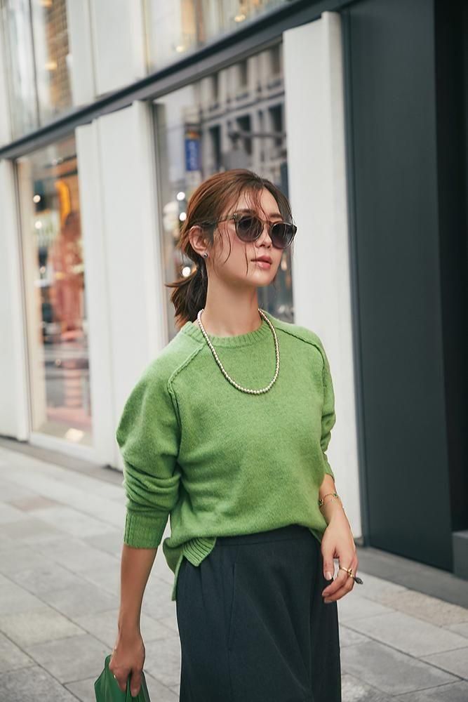 ベーシッククルーネックプルオーバー(グリーン) - seventen