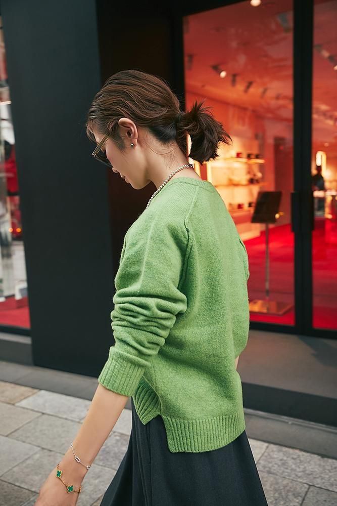 【新品・L】YOASOBI クルーネック　プルオーバー　グリーン トレーナー 新品・L】YOASOBI クルーネック プルオーバー グリーン