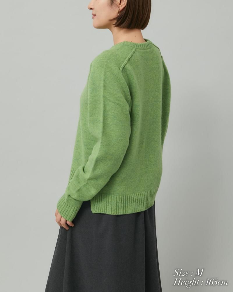 ebure ダークグリーン クルーネックニット ATON / スーパーキッドモヘヤ クルーネックセーター｜ESTNATION