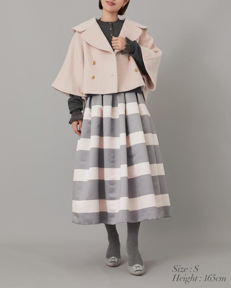 スカート　ベージュ　0 新品　フォロー割-200円 予約】【12月中旬頃配送】ボーダーサテンスカート(ベージュ