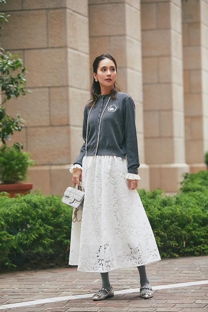 ワンポイント刺繍カーディガン(グレー) - seventen