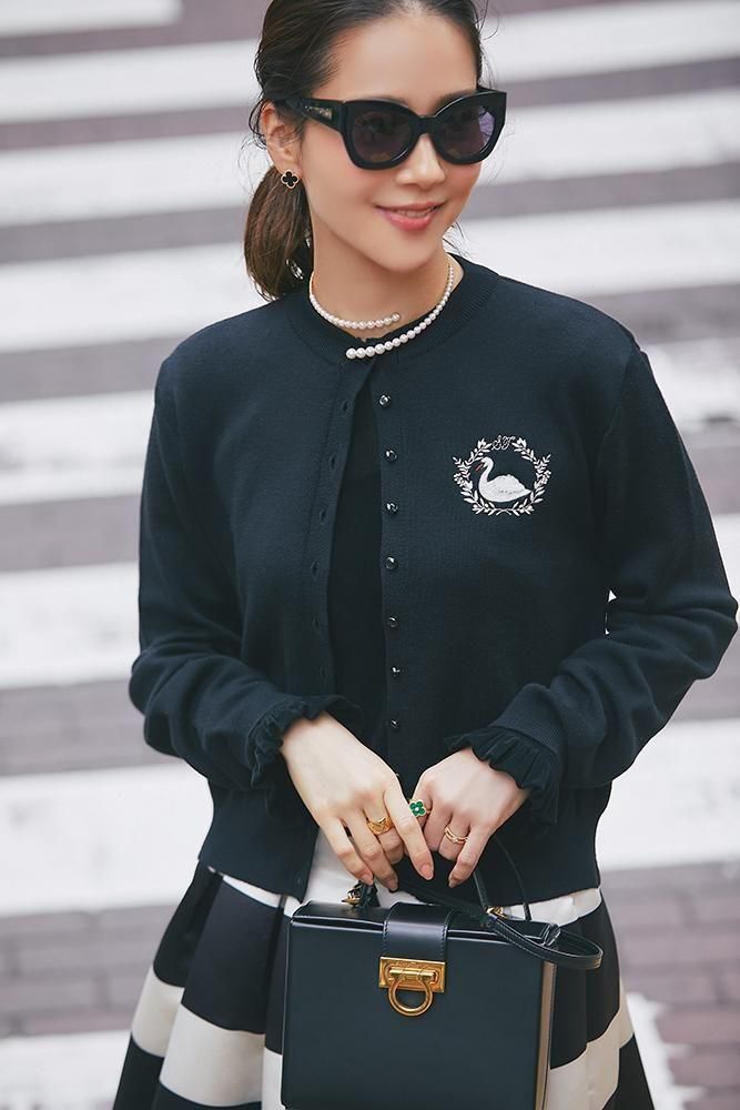 セブンテン　カーディガン　ブラック　seventen ワンポイント刺繍カーディガン(ブラック) - seventen