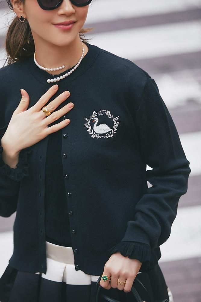 美品 TTT MSW バラ刺繍 カーディガン 黒 ワンポイント刺繍カーディガン(ブラック) - seventen