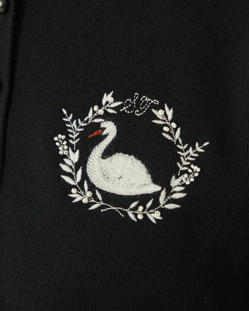 SEVEN TEN by MIHO KAWAHITO 黒 フリル 刺繍 Mサイズ ワンポイント刺繍カーディガン(オフホワイト×ブラック) - seventen