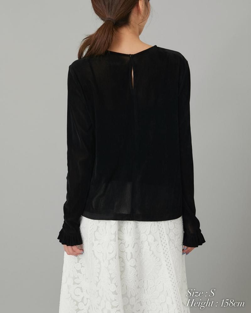 ベロアタッチシアートップス(ブラック) - seventen