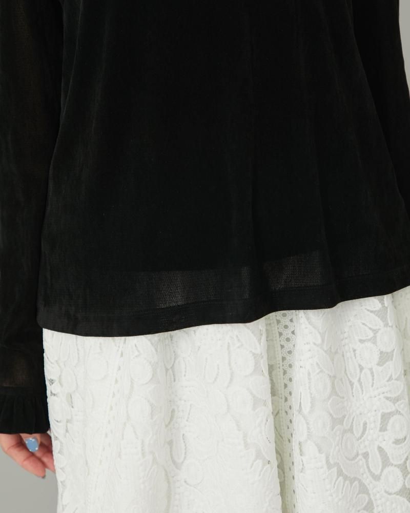 ベロアタッチシアートップス(ブラック) - seventen