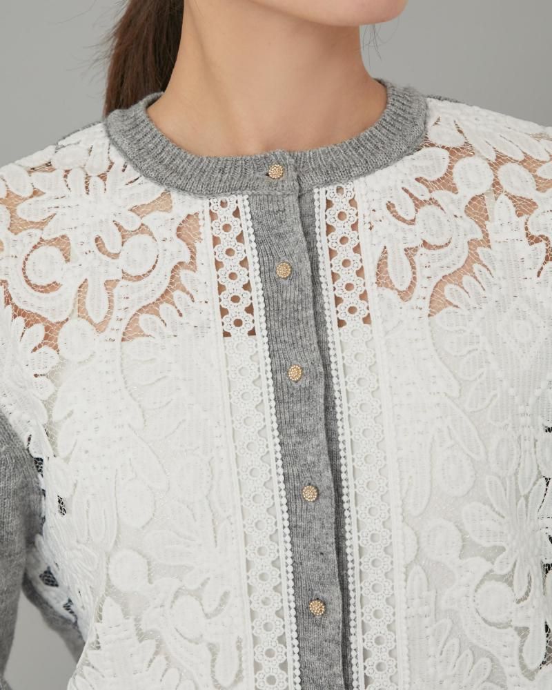レースカーディガン(グレー) - seventen
