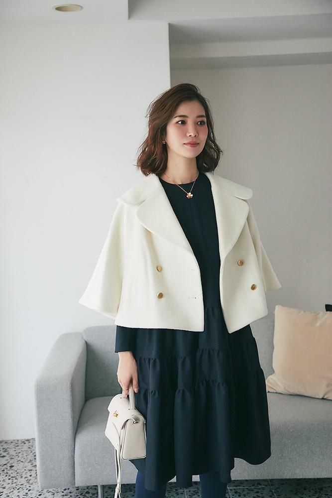 ダブルブレストショートコート(オフホワイト) - seventen