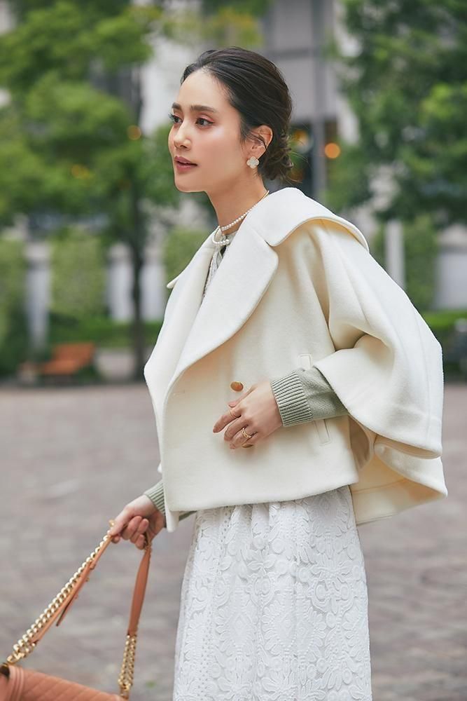 ダブルリボンショートコート新品S sizeオフホワイト　セブンテン ダブルリボンショートコート(オフホワイト) - seventen