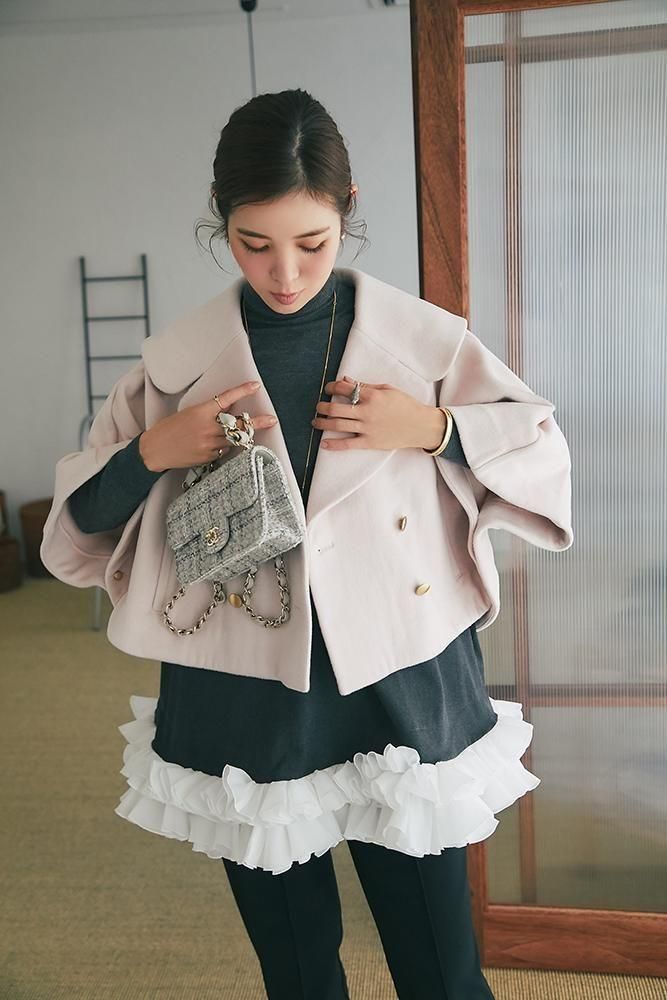 ダブルブレストショートコート(ピンク) - seventen