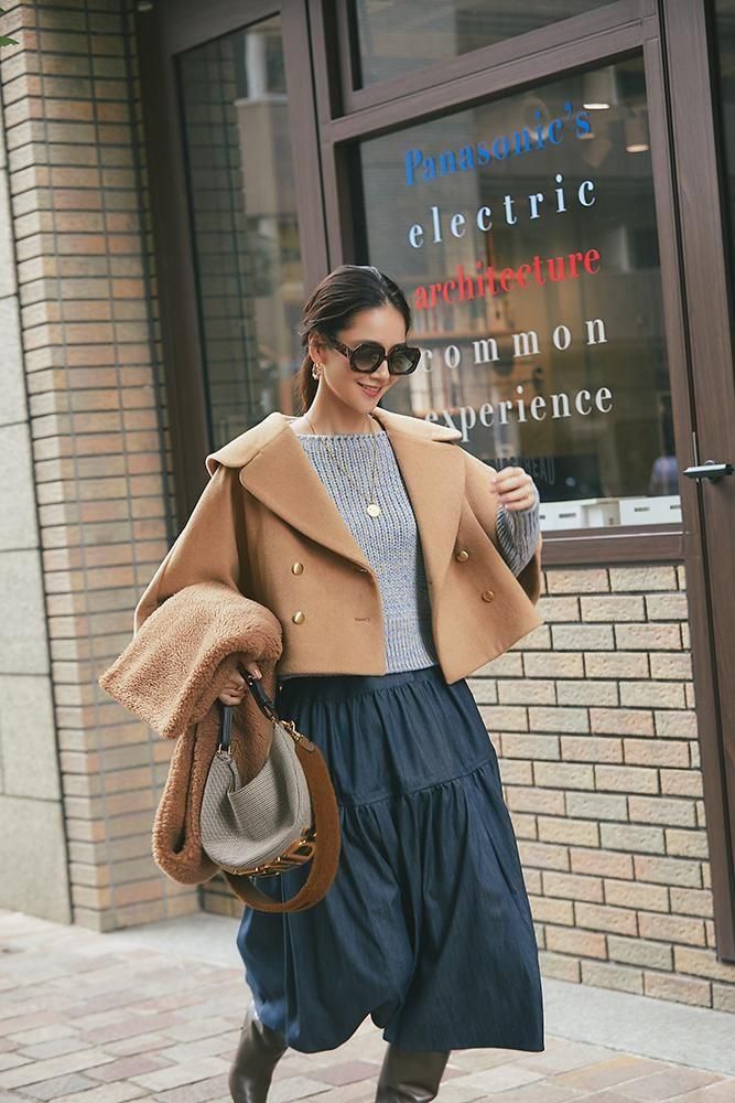 ダブルブレストショートコート(キャメル) - seventen