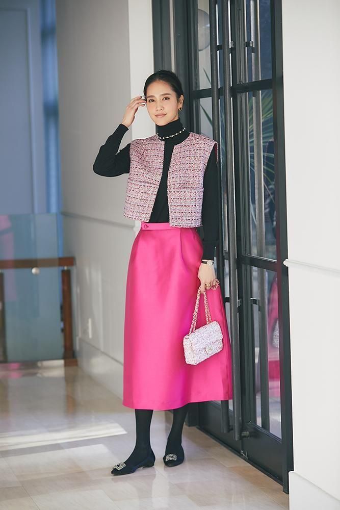 予約】【12月中旬頃配送】タックタイトスカート(フューシャピンク