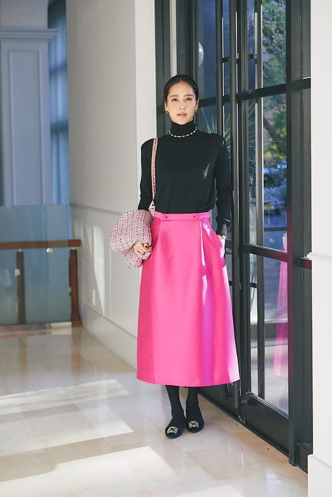 予約】【12月中旬頃配送】タックタイトスカート(フューシャピンク