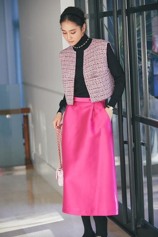 予約】【12月中旬頃配送】タックタイトスカート(フューシャピンク