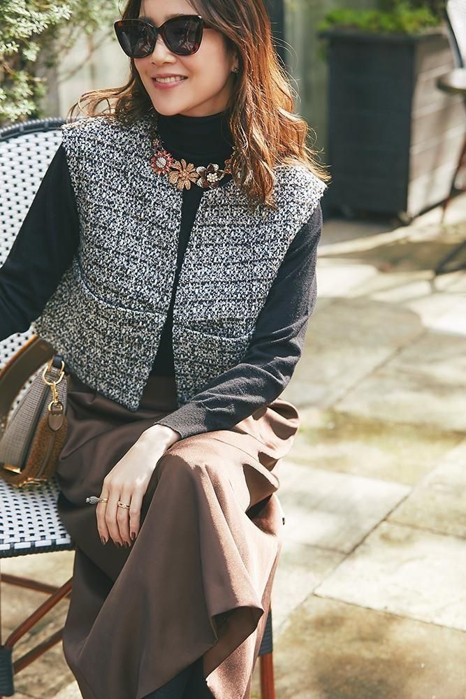 コンパクトツイードジレ(ブラック) - seventen