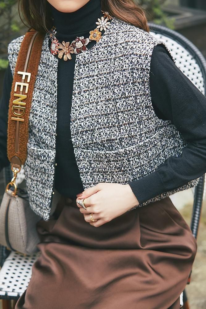 コンパクトツイードジレ(ブラック) - seventen