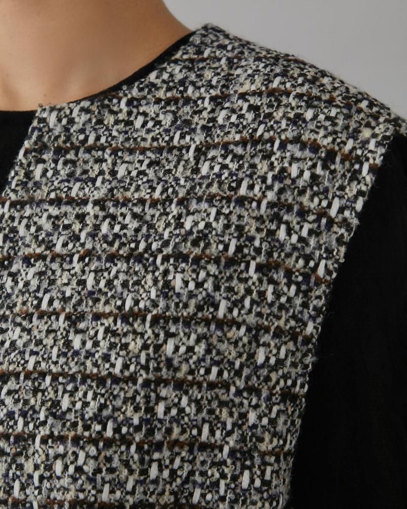 u-big ツイードフリンジジレ ブラックホワイト 予約】【12月上旬～中旬頃配送】コンパクトツイードジレ(ブラック