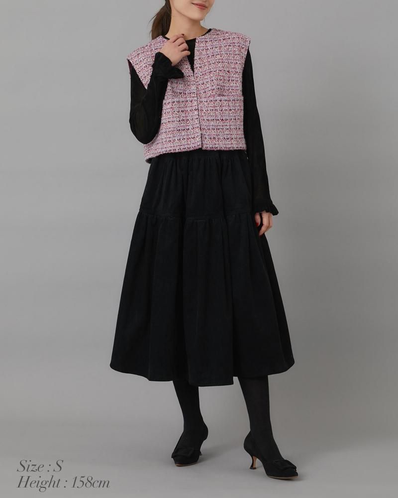 予約】【12月上旬～中旬頃配送】コンパクトツイードジレ(ブラック