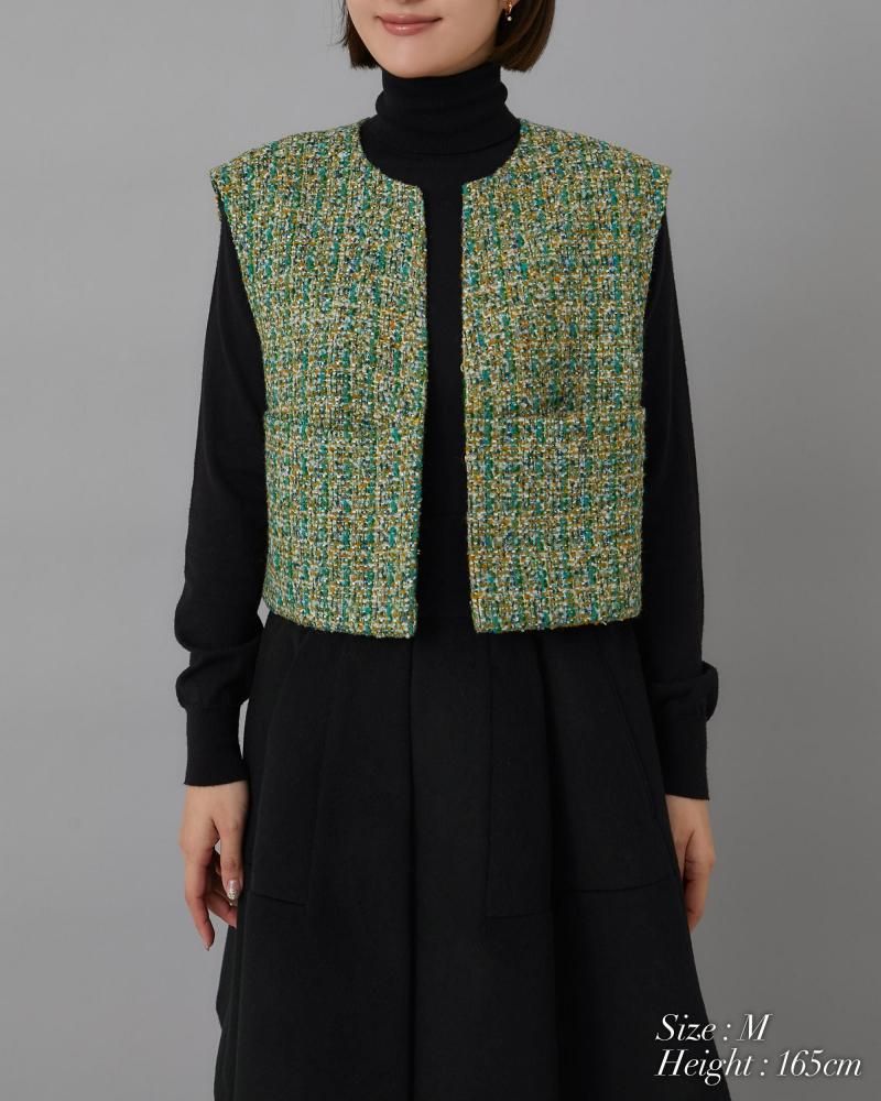 予約】【12月上旬～中旬頃配送】コンパクトツイードジレ(ブラック