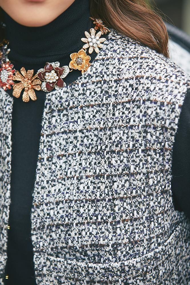 u-big ツイードフリンジジレ ブラックホワイト 予約】【12月上旬～中旬頃配送】コンパクトツイードジレ(ブラック