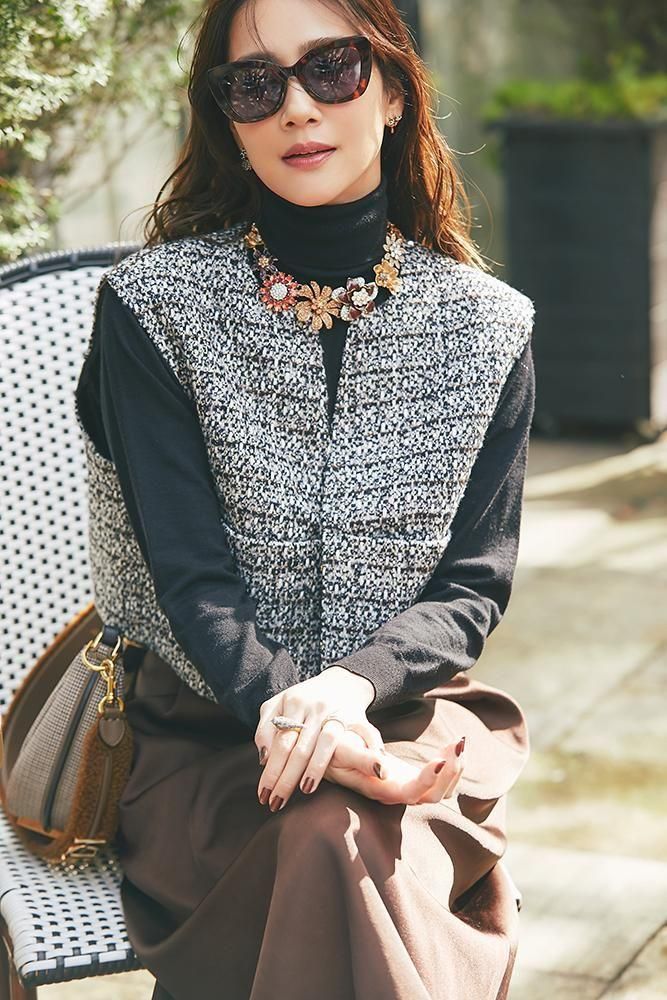 コンパクトツイードジレ(ブラック) - seventen