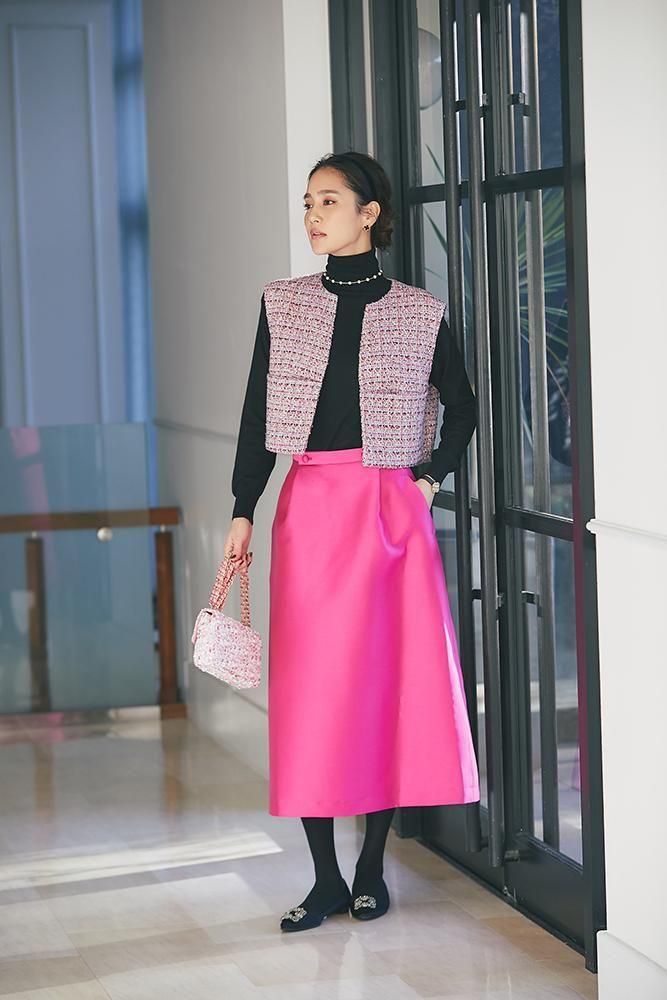 美品　セブンテン　seventen　アシンメトリーツイードスカート　ピンク コンパクトツイードジレ(ピンク) - seventen