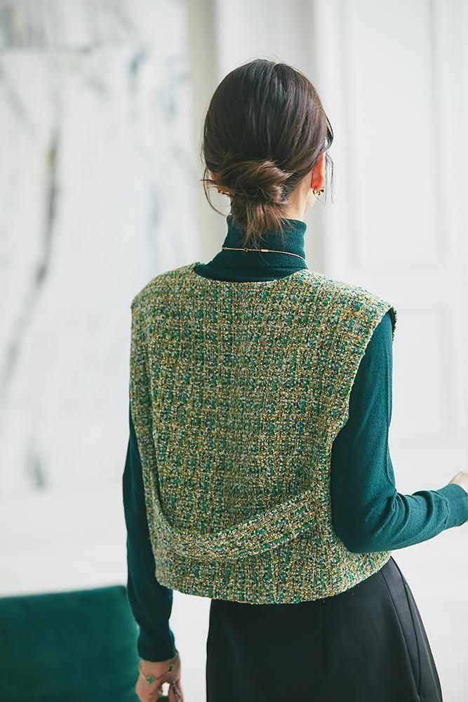 予約】【12月上旬～中旬頃配送】コンパクトツイードジレ(グリーン