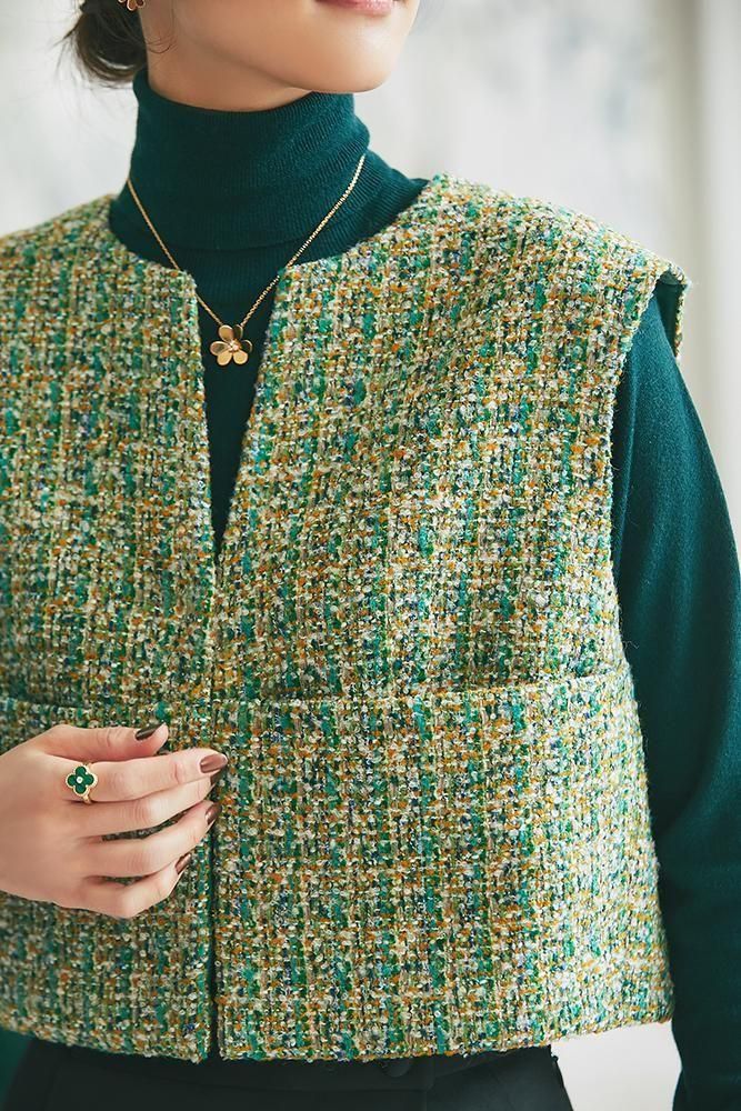 予約】【12月上旬～中旬頃配送】コンパクトツイードジレ(グリーン