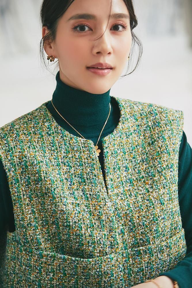 即購入可能です☆ツイードジレ ドットツイード　ベストtweed 発送は10月上旬 即購入可能です☆ツイードジレ ドットツイード ベストtweed 発送は10月上旬