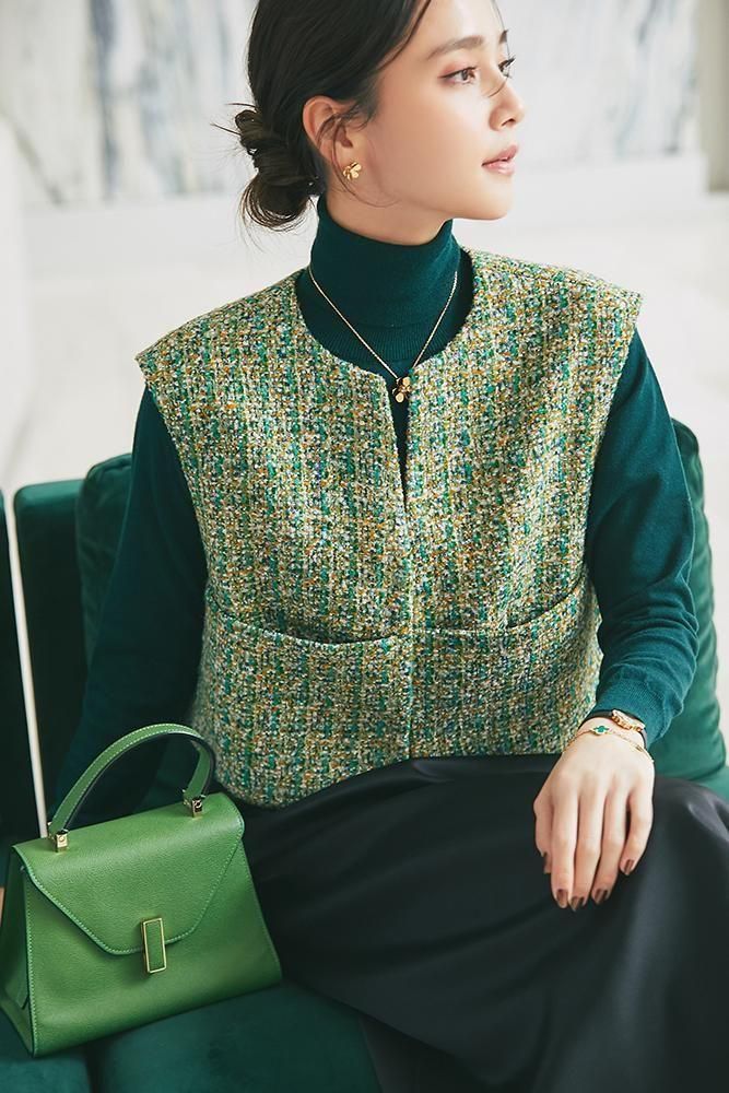 コンパクトツイードジレ(グリーン) - seventen