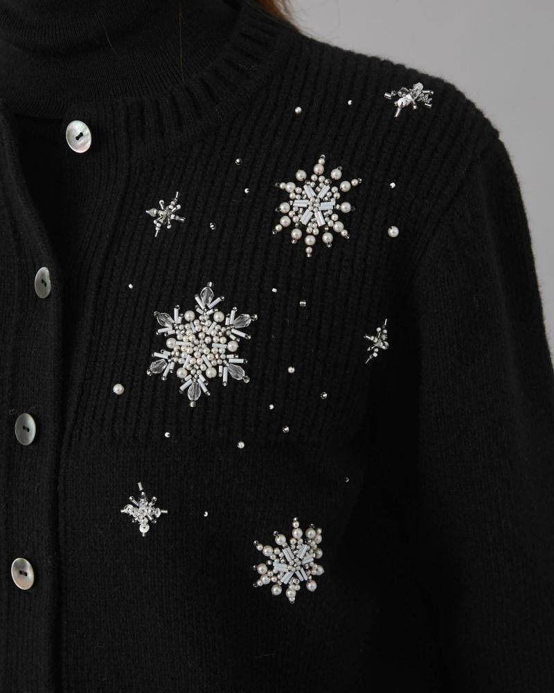 スノーフレイクカーディガン(ブラック) - seventen