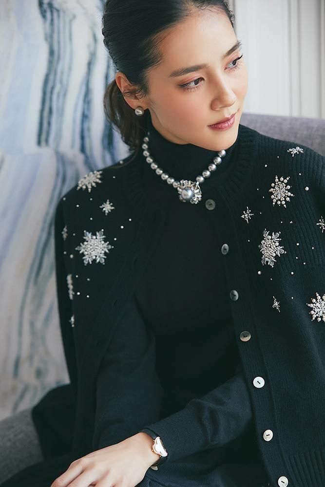 スノーフレイクカーディガン(ブラック) - seventen