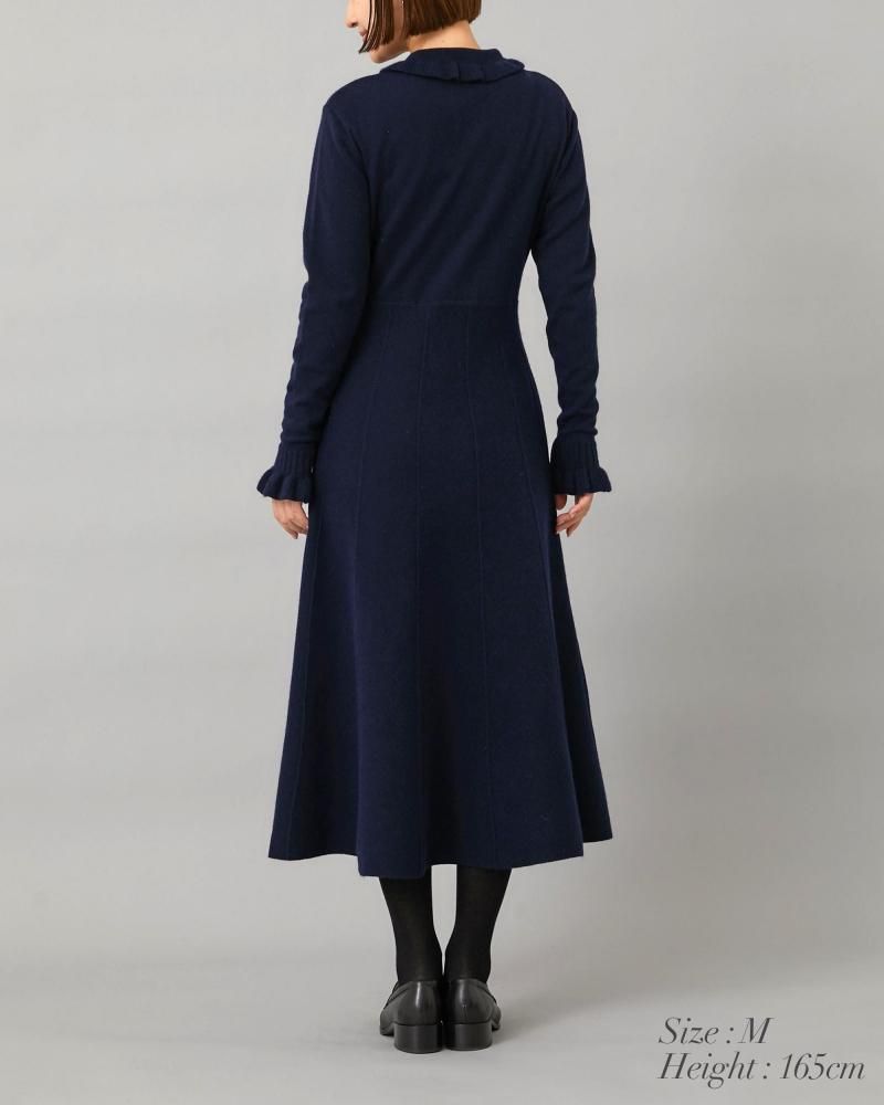 フリル襟ニットワンピース(オフホワイト) - seventen