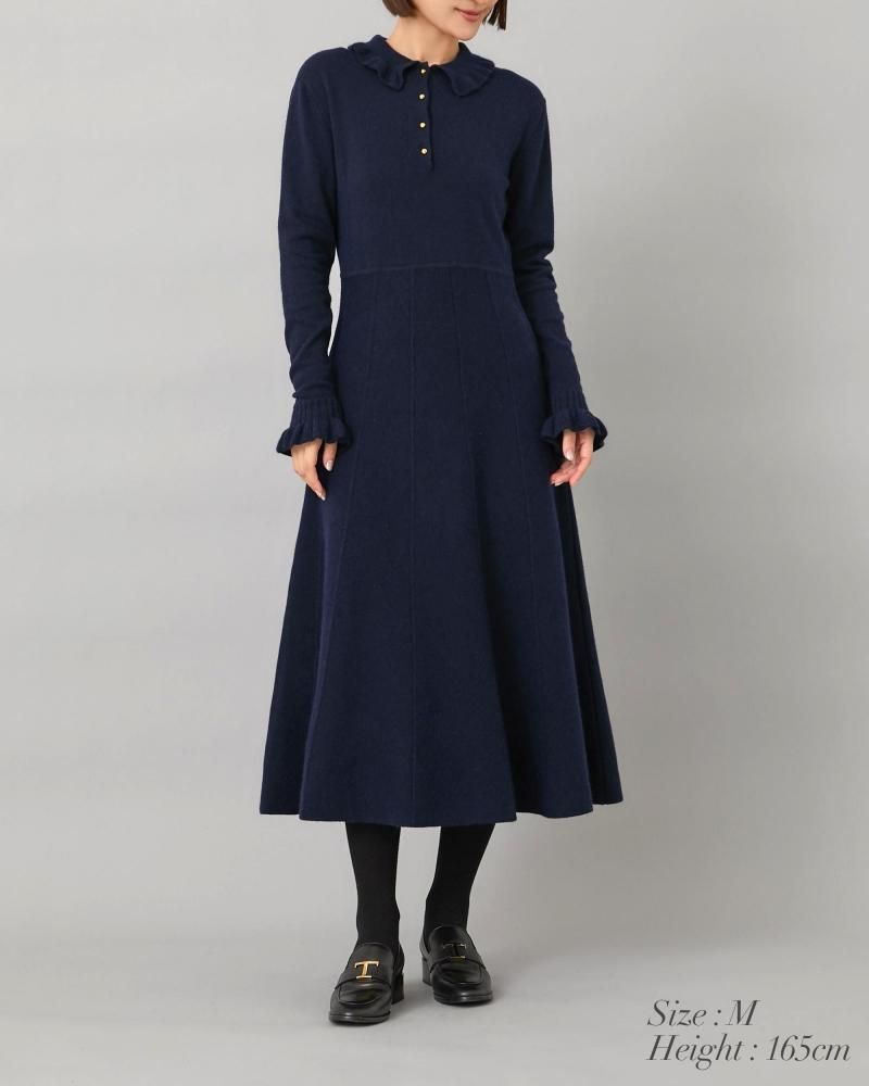 フリル襟ニットワンピース(グレー) - seventen