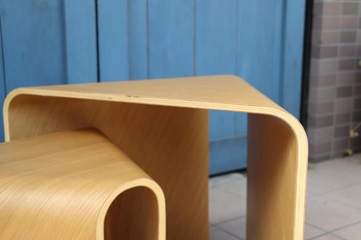 稀少なMUJI(無印良品)の重なるテーブルベンチ・成型合板・オーク 稀少なMUJI(無印良品)の重なるテーブルベンチ・成型合板・オーク