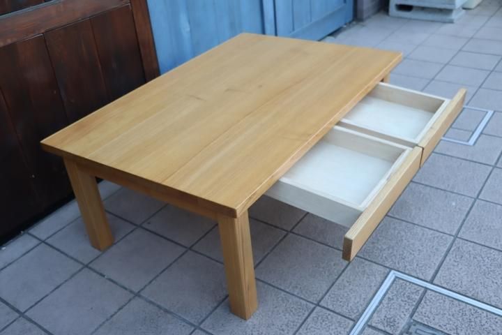 無印良品 天然木ローテーブル 引出し付き タモ材 （稀少なタモ材