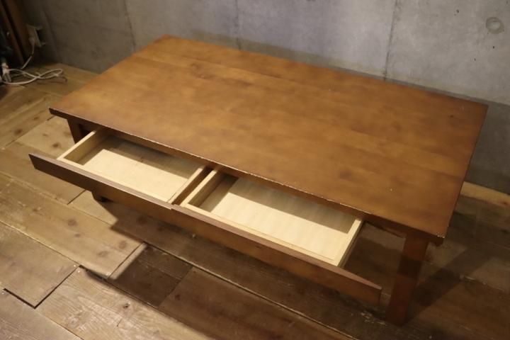 稀少なバーチ材を使用した無印良品(MUJI)のローテーブル 引出し