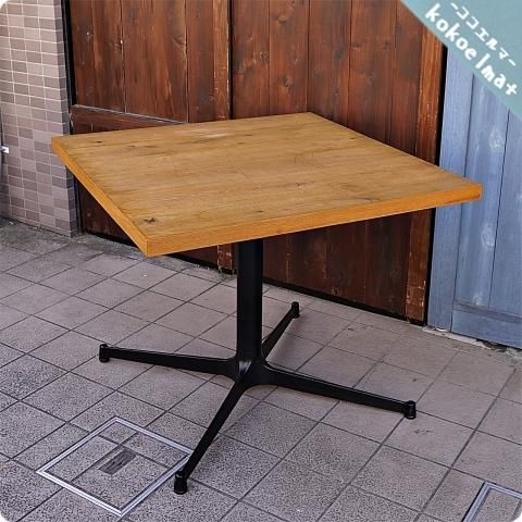 値下げ インダストリアルモダンなオーク材 スチール脚のカフェテーブル 90cmです ナチュラルと無機質を合わせた2人用ダイニングテーブル ブルックリンスタイルなどの男前インテリア Kokoelma ココエルマ 雑貨 中古家具 北欧家具 アンティーク家具の通販