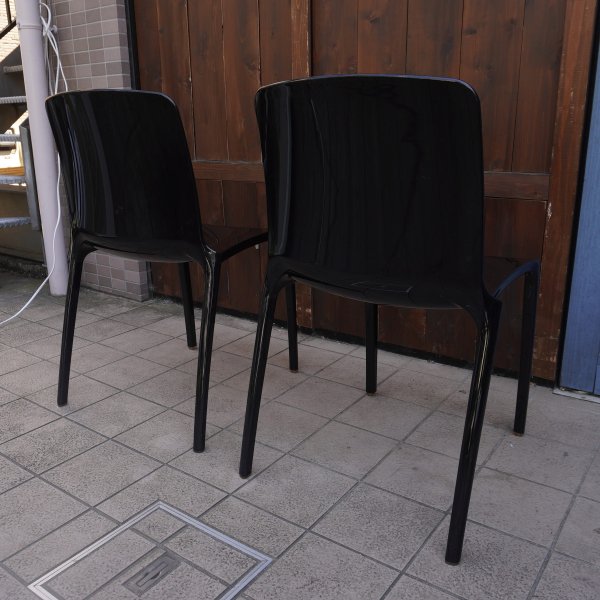 写真にて事前にご確認ください【送料込】Vintage Chair 2脚セット/スタッキング可/Black