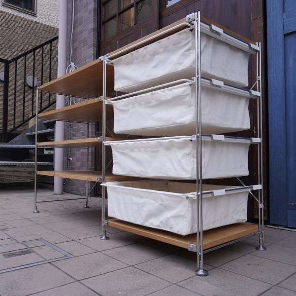 無印良品(MUJI)のオーク材 4段帆布バスケット付きステンレス 無印良品(MUJI)のオーク材 4段帆布バスケット付きステンレス