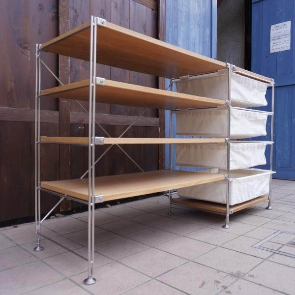 無印良品(MUJI)のオーク材 4段帆布バスケット付きステンレス 無印良品(MUJI)のオーク材 4段帆布バスケット付きステンレス