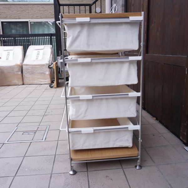 無印良品(MUJI)のオーク材 4段帆布バスケット付きステンレス 無印良品(MUJI)のオーク材 4段帆布バスケット付きステンレス