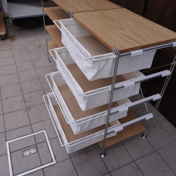 無印良品(MUJI)のオーク材 4段帆布バスケット付きステンレス 無印良品(MUJI)のオーク材 4段帆布バスケット付きステンレス