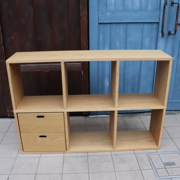 人気の無印良品(MUJI)のオーク材 3段・2列スタッキングシェルフ/引出し