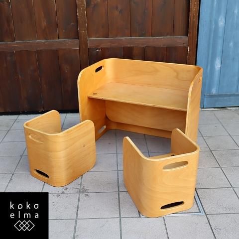 IDC OTSUKA ビーチ材 コロコロデスク＆チェア 3点セット