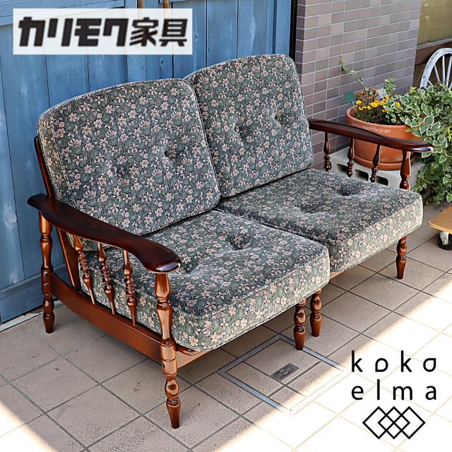 Karimoku(カリモク家具)のCOLONIAL(コロニアル)WC60シリーズ 2人掛ソファ。ブナ材フレームのクラシックなデザインが上品な張り地を引き立てるトリプルソファ♪/セパレート可