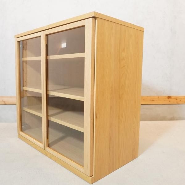 MUJI/無印良品 オーク材 キャビネット ガラス扉 スライド扉 幅80 